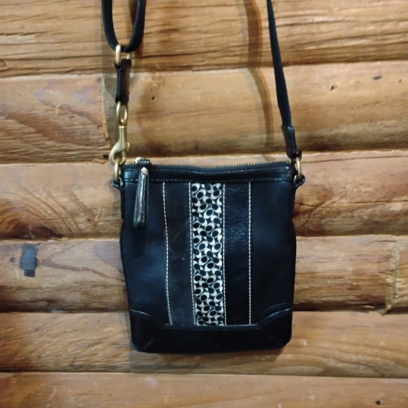 Coach Black and Brown Leather Crossbody Bag with Adjustable Strap - Picture 1 of 15